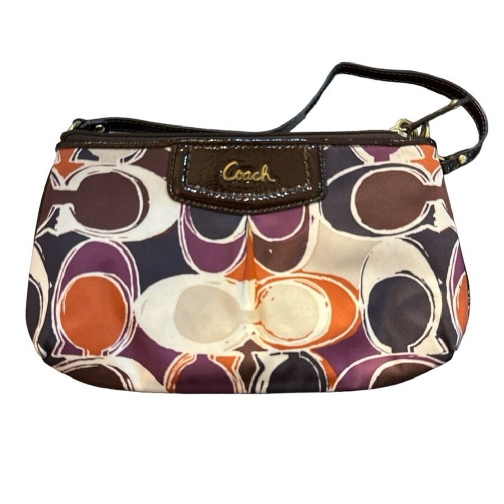 NWOT Coach “ Ashley” scarf print SATIN logo wristlet measurement in pics-